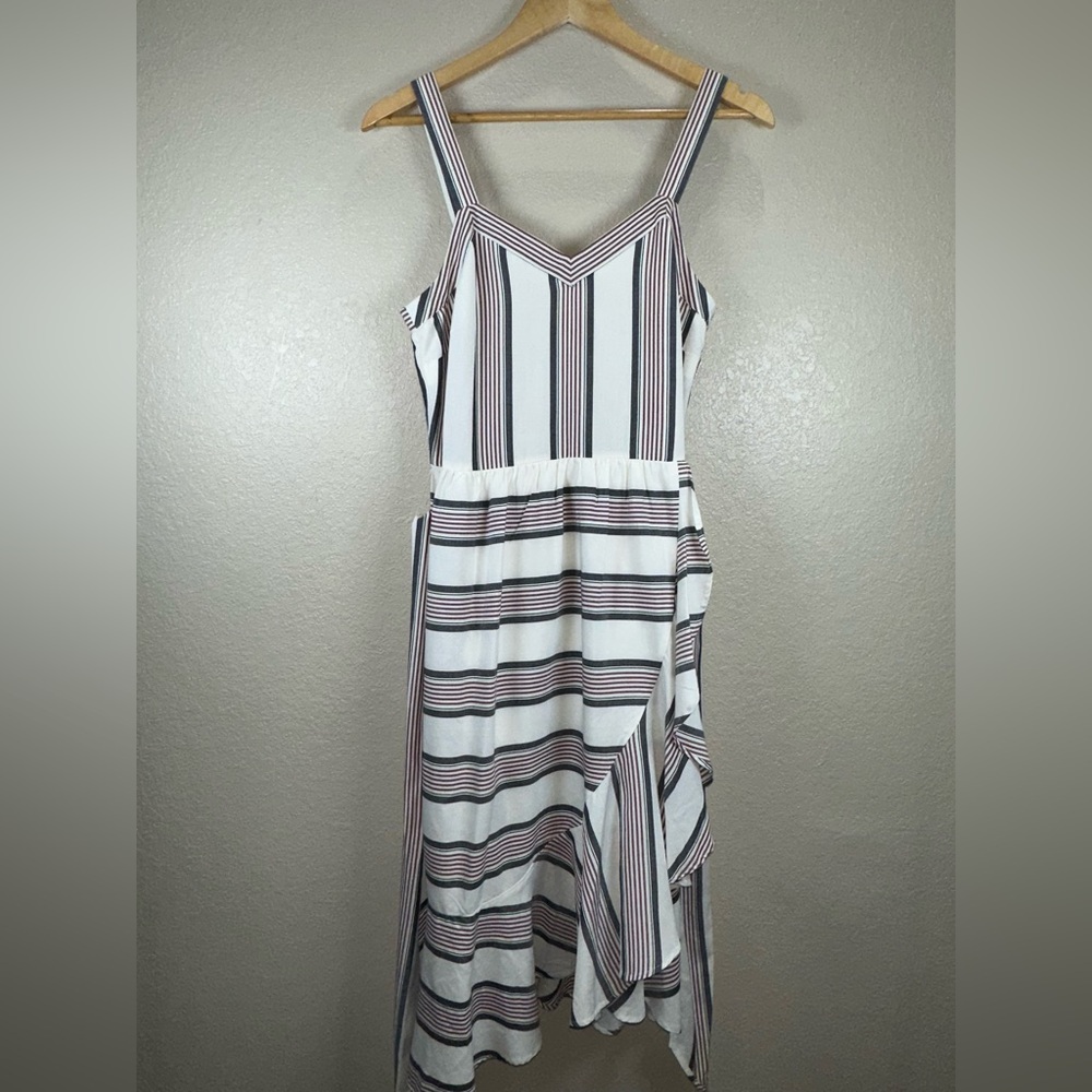 LOFT White Navy Maroon Ruffle Wrap Midi Easter Dress